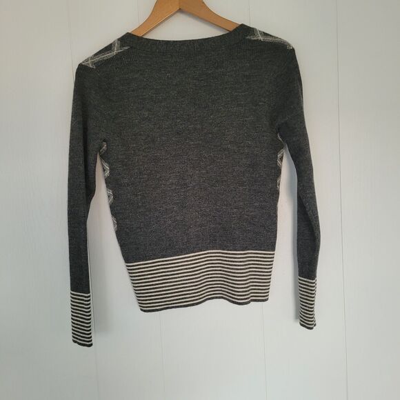 Michael Kors Sweater Cardigan Button-Up Womens S Small 4 Gray Argyle V Neck Tie - Picture 2 of 6